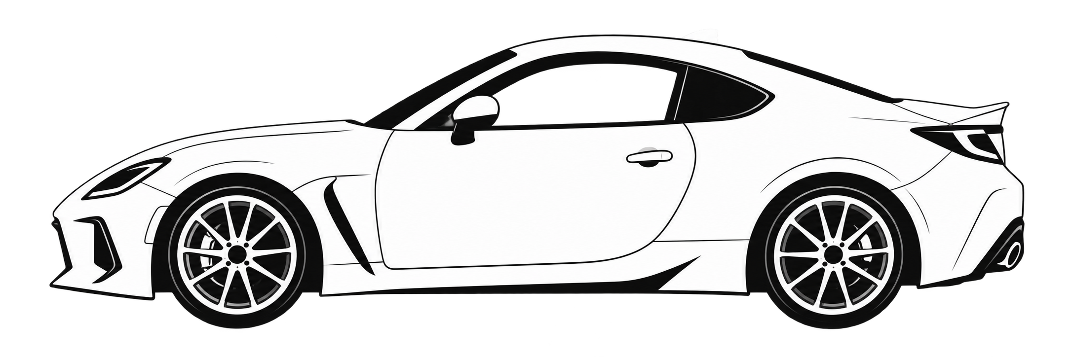 White side-profile pictogram of Toyota GR86 or Subaru BRZ facing left