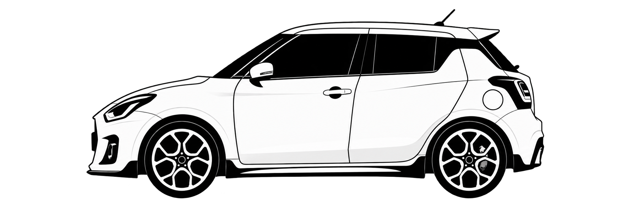 White side-profile pictogram of Suzuki Swift Sport ZC33S facing left